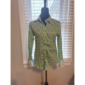 Tizzie Dizzy Lizzy Button up Medallion blue and green Shirt Size M